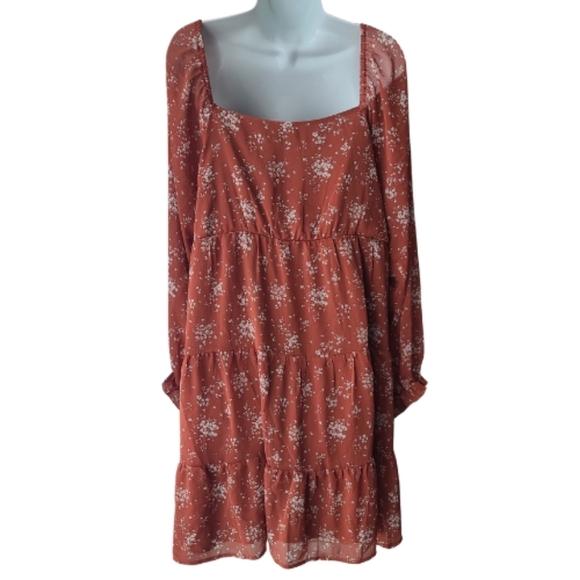 Inspired Hearts Plus Size 2X  Boho Flowy Tiered Sheer Ditsy Floral Summer Dress - Picture 2 of 14